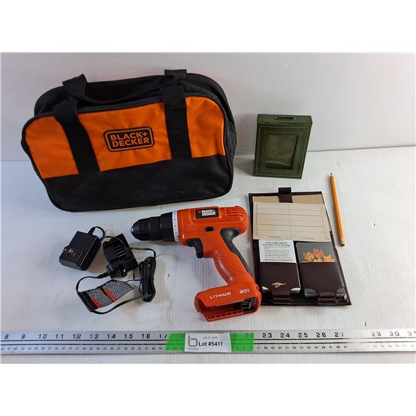 Black & Decker  20V Cordless Drill with Battery Charger - As Is, Card Game Books and Picture Frame