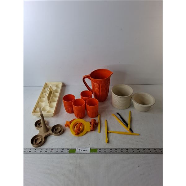 Plastic Pitcher & Cups, Icecube Tray, Condiment Server Set, Misc.