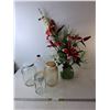 Image 1 : Artificial Flowers & (4) Glass Jars/Jugs Up to 12" Tall