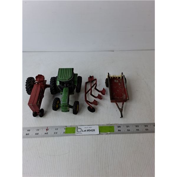 (2) Diecast Model Tractors- John Deere & International, Trailer & Plow