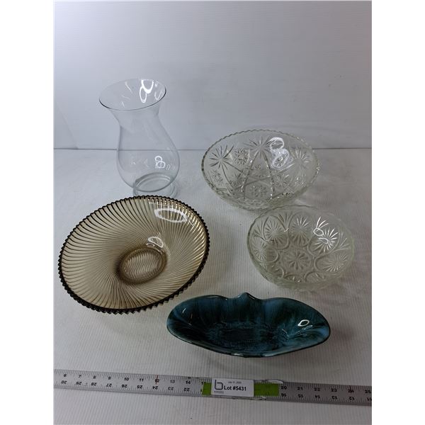 Glass Vase, (3) Bowls, Trinket Dish
