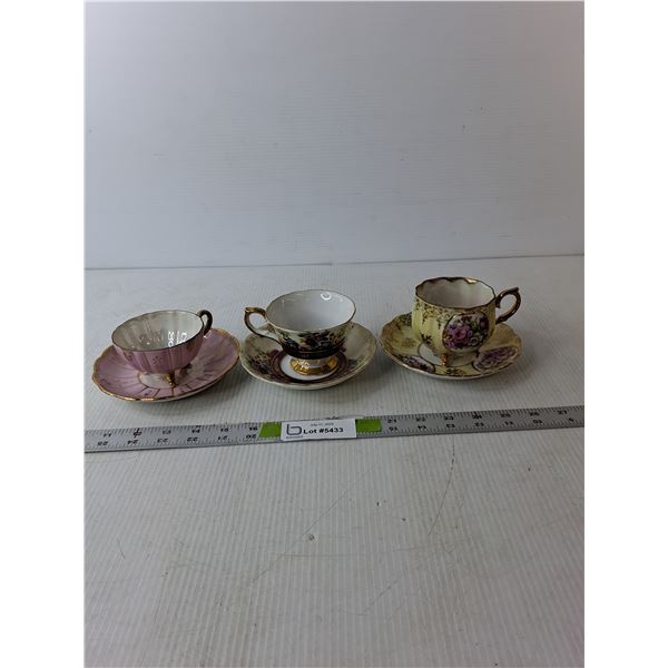 Fine China/Porcelain Dish Lot- (3) Cups, (3) Plates