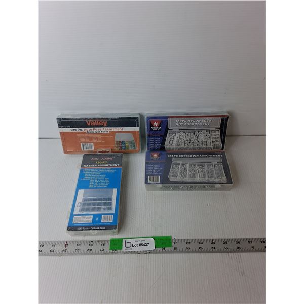 Assortments of Washers, Cotter Pins, Lock Nuts, Auto Fuses- Sealed