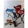 Image 2 : (3) Folding Stools, Plastic Tote 22.5" x 16" x 8.5"- No Lid, Colored Lightbulbs, Misc.