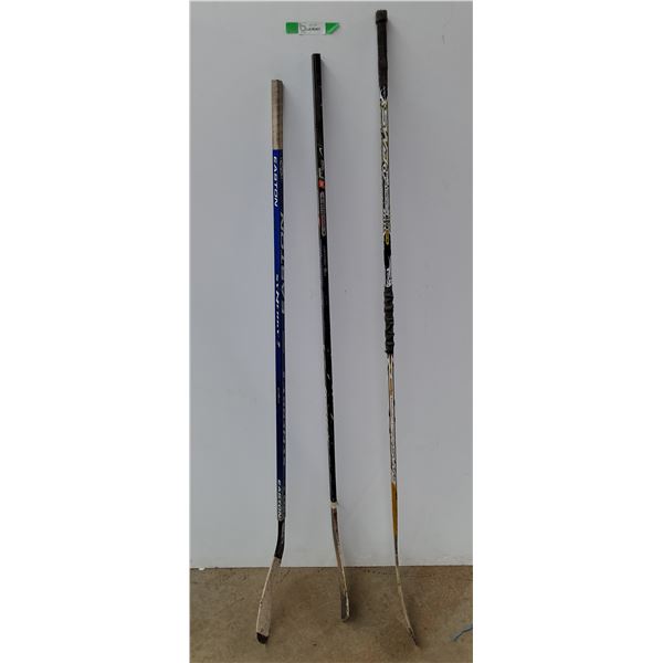 *(3) Hockey Sticks- Bauer, Easton, Sher-Wood, Up to 65" Long, Cannot Ship