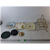 Image 1 : (3) Painted Plates, Metal Cup Carrier, Misc.