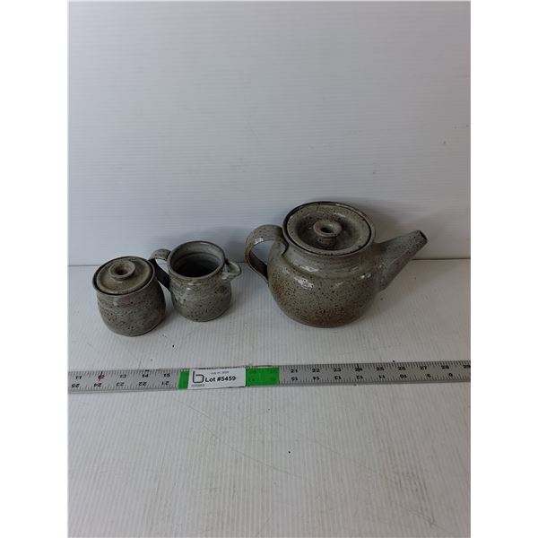 Stoneware Teapot, Creamer and Sugar Bowl