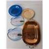 Image 3 : Copper Serving Tray 12" Long, (2) Painted Vanity Trays, Footed Rotating Plate, Misc.