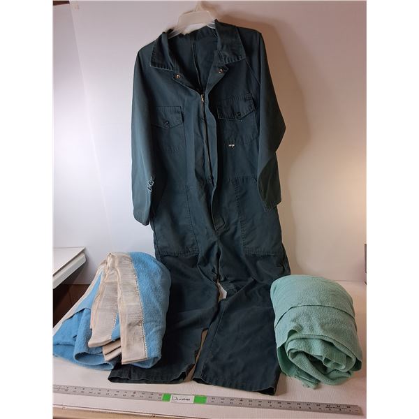 Work Coveralls- 44, Some Rips & (2) Throw Blankets, Some Staining