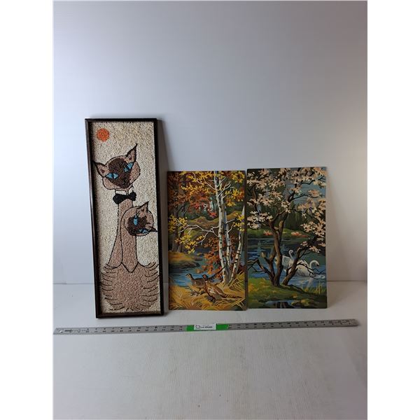 (3) Pieces of Wall Art- Nature Paintings & Gravel Art Up to 24" Long & 10" Wide
