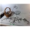 Image 1 : Flowered Metal Wall Art 38" Long, Woven Basket & Fruit Basket- PICK UP ONLY
