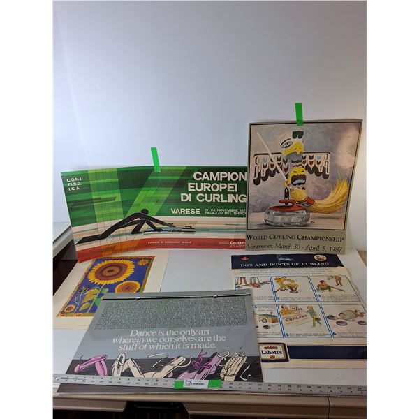 (5) Posters- Curling, Dance, Sunflowers Up to 24" Tall & 33.5" Long