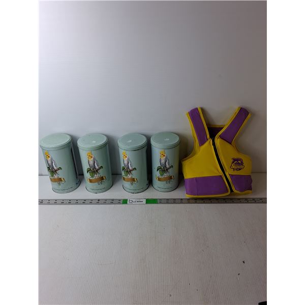 Infant/Toddler Lifejacket & (4) Storage Tins 8" Tall