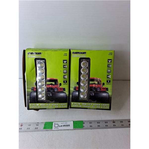 (2) Evergear 6.25 Inch 18W LED Work Lights, One Sealed