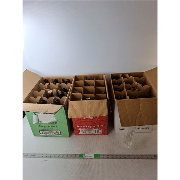 (3) Boxes of Vintage Alcohol Bottles Up to 12" Tall  -  PICK UP