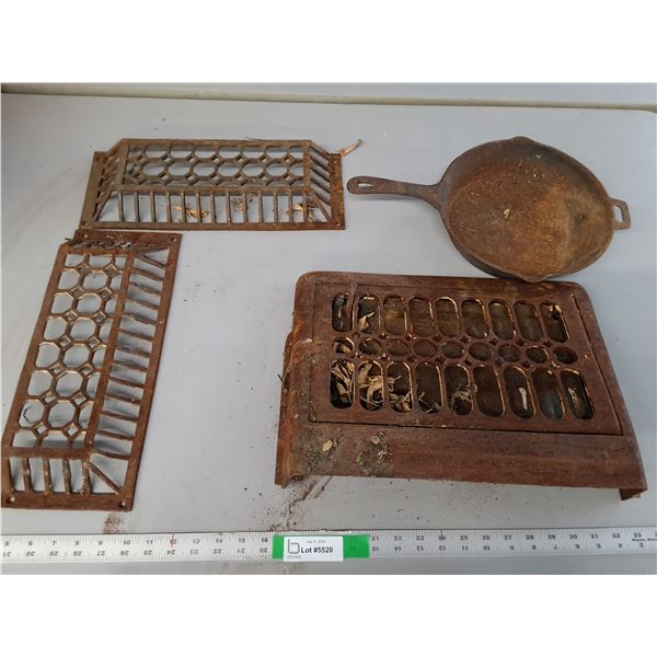 Antique Frying Pan & (3) Vent Covers Up to 16.5" Long