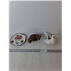 Image 1 : Home Decor items- Saskatchewan Prairie Lily Plate, Wooden Raccoon & Ceramic Dove
