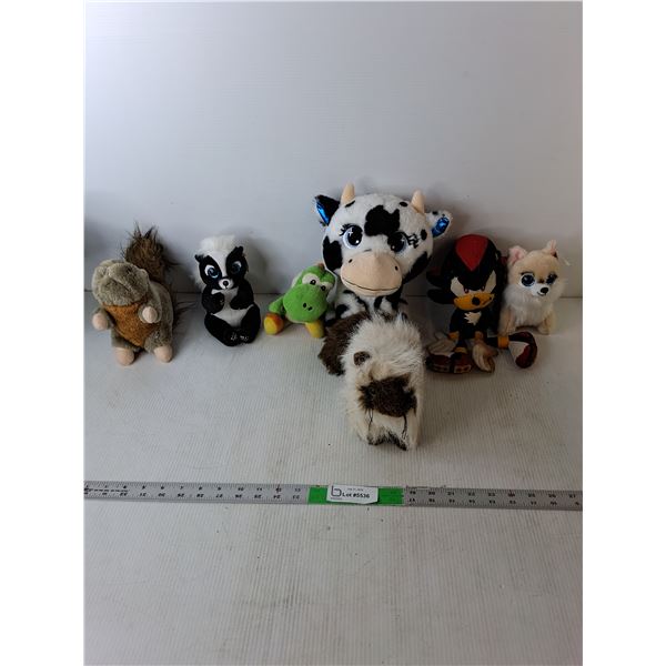 (7) Animal Stuffies- Yoshi, Sonic the Hedgehog, Ty Beanie, Misc.
