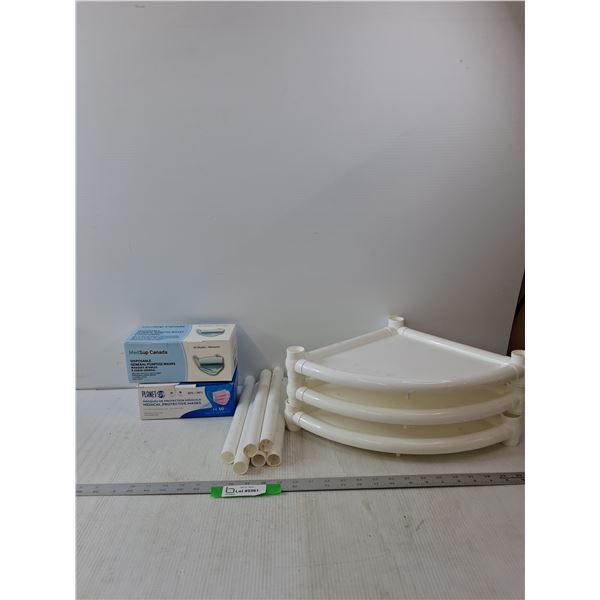 (2) Boxes Of Masks & White Plastic Corner Shelf