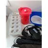 Image 2 : Black Storage Bin, (3) Umbrellas, (4) Ice Cube Trays, Alarm Clock, Bowl & Water Pitcher