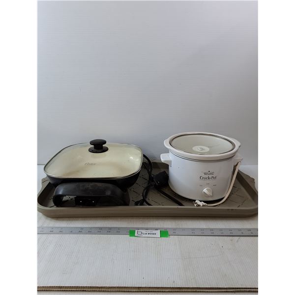 Rival Crock Pot, Oster Electric Skillet Frying Pan & (2) Plastic Shoe Mats-