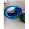 Image 2 : Red Storage Bin & Variety Of Containers, Light & Kettle- 19.5" x 15" x 9"
