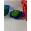 Image 3 : Red Storage Bin & Variety Of Containers, Light & Kettle- 19.5" x 15" x 9"
