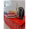 Image 5 : Red Storage Bin & Variety Of Containers, Light & Kettle- 19.5" x 15" x 9"