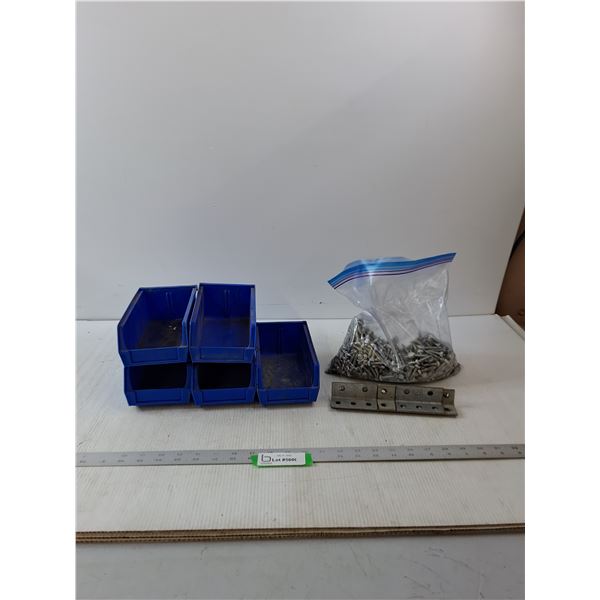 (5) Blue Organizer, Bag Of Screws & Metal Brackets