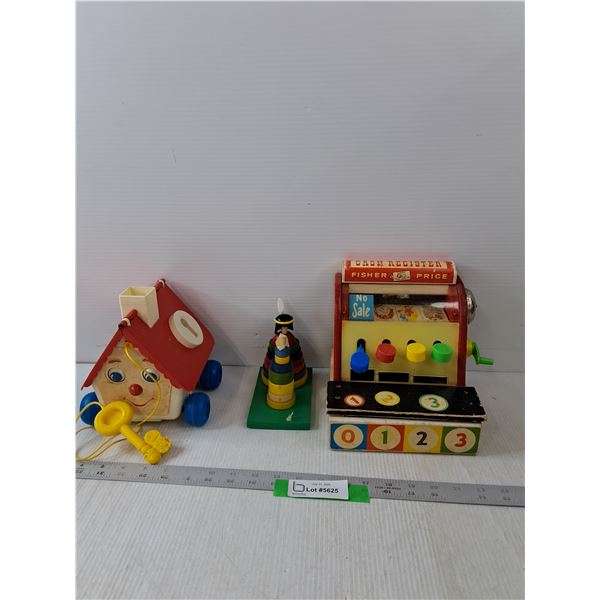 Fisher Price Cash Register (Has The Coins), Fisher Price House & Wooden Stacking Toys