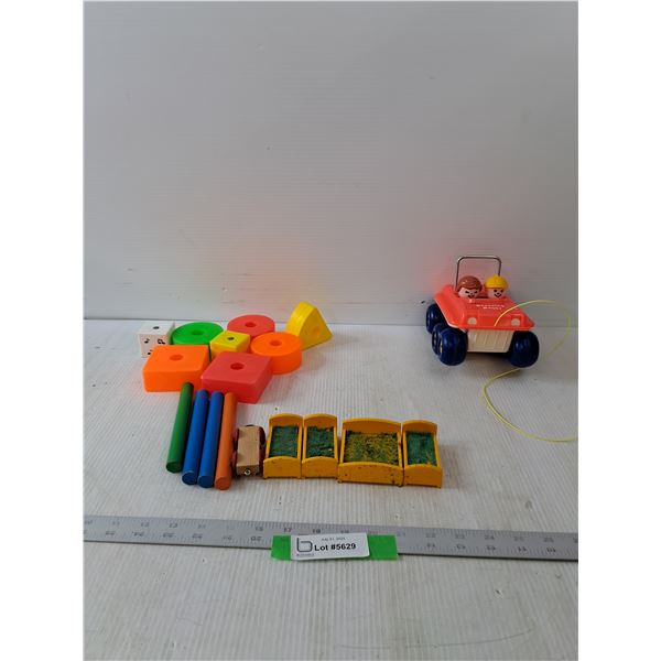 Fisher Price Bouncing Buggy, Plastic Shapes And Wood Poles & Yellow Toys Beds