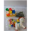 Image 2 : Fisher Price Pony Music Box, Fisher Price Milk Carrier And People, Bag Of Marbles & Stacking Wood Bl
