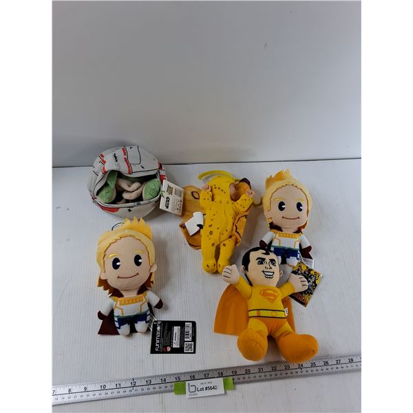 (5) Plushies - Star Wars, Superman, Sleeping Butterfly Baby, (2) My Hero Academia