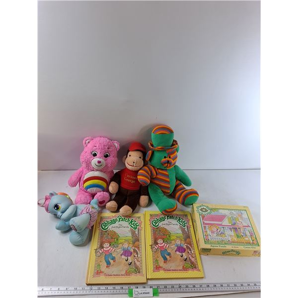 (4) Plushies, (2) Cabbage Patch Kids Books, Cabbage Patch Kids Jigsaw Puzzle - As Is