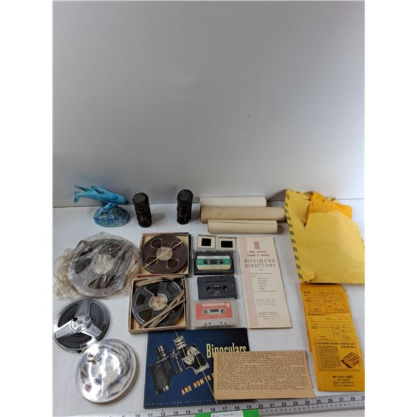 (5) Film Reels, (3) Cassette Tapes, Assorted Pictures, Misc - As Is