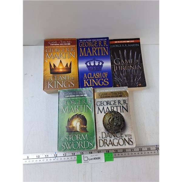 (5) Books - A Storm Of Swords, Game Of Thrones, A Dance Of Dragons, Misc