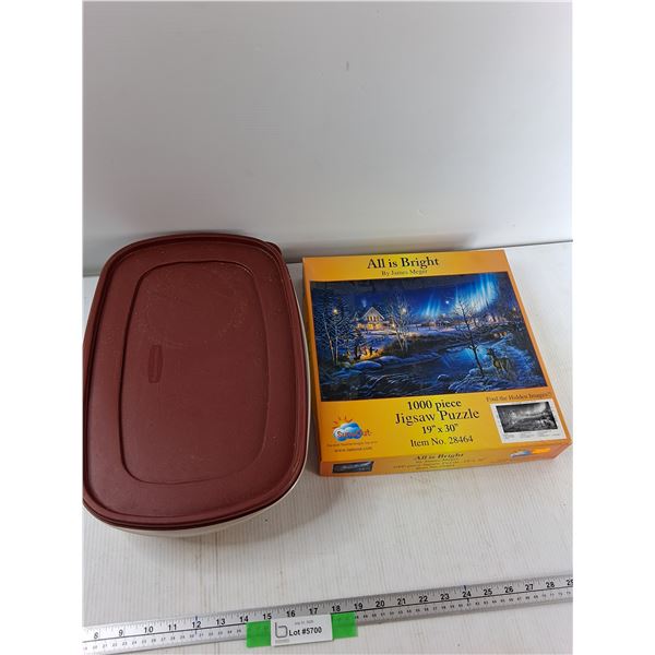 All Is Bright 1000 Piece Jigsaw Puzzle, Rubbermaid Container - As Is