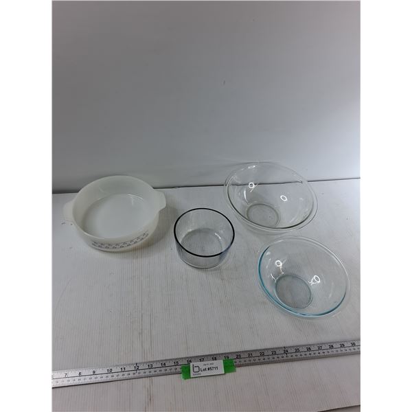 (2) Glass Bowls, Glass Container, Casserole Dish