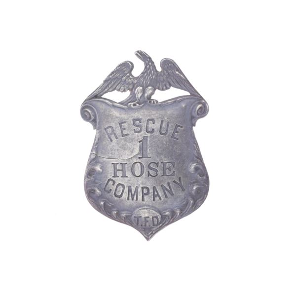 RARE Tombstone, A.T. Rescue Hose Co #1 Fire Badge