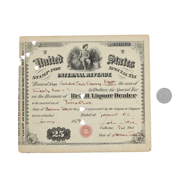 Tombstone Golden Eagle Brewery 1879 License, Token