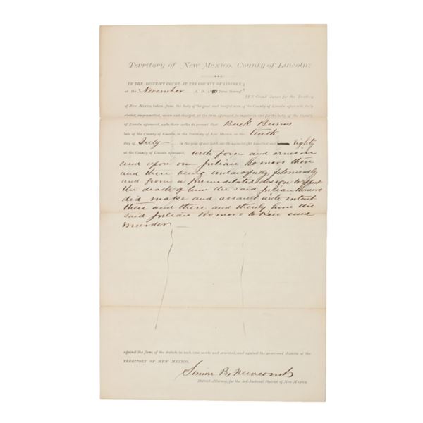 Ca. 1880 Lincoln Co. Grand Jury Indictment Notice