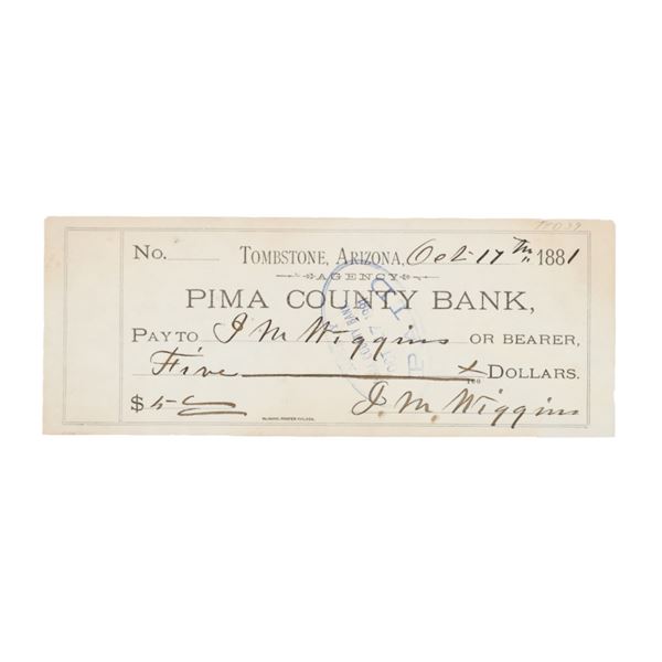 Pima County Bank Account Transfer Note Oct 17 1881