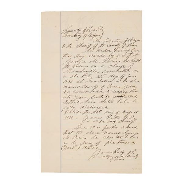 Ca. 1880 Territory of Arizona - Arrest Warrant