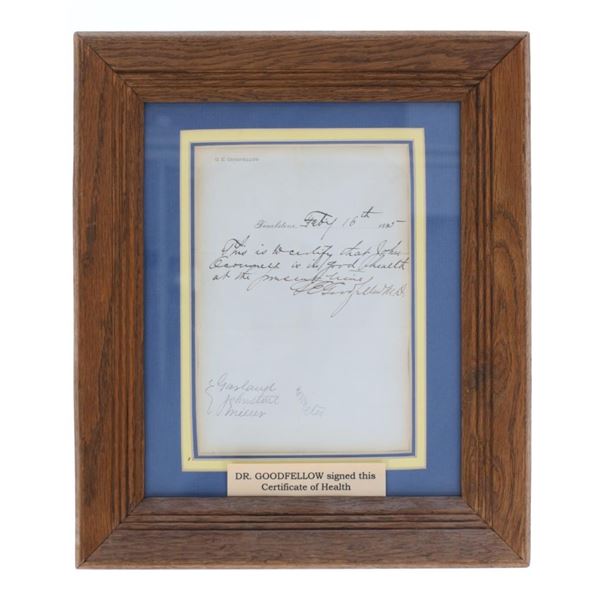 Ca. 1885 George E Goodfellow Certificate of Health