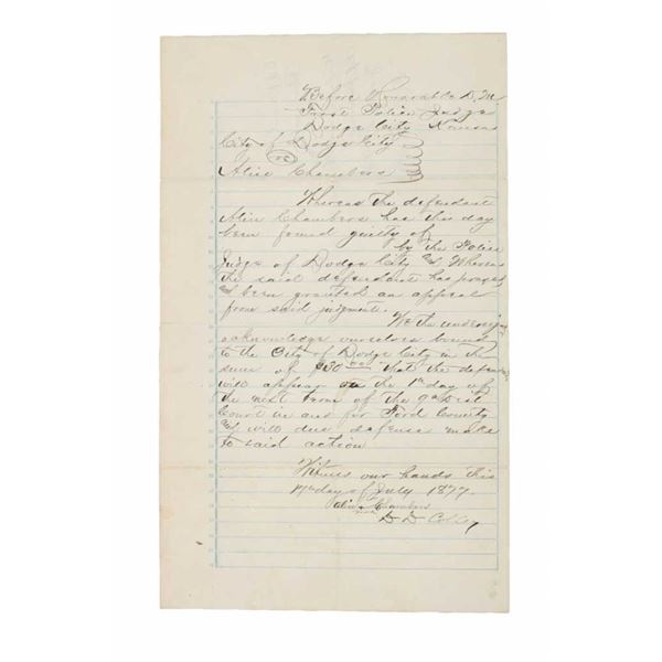 July 1877 Dodge City Guilty Verdict Alice Chambers