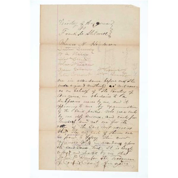 Oct 3rd, 1881 Frank Stilwell Case Witness Expenses