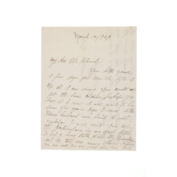 RARE Josephine Earp to John Flood Letter c. 1929