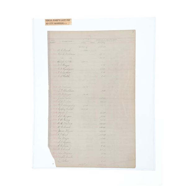 Tombstone, A.T. Salary Ledger 1881 Virgil Last Pay