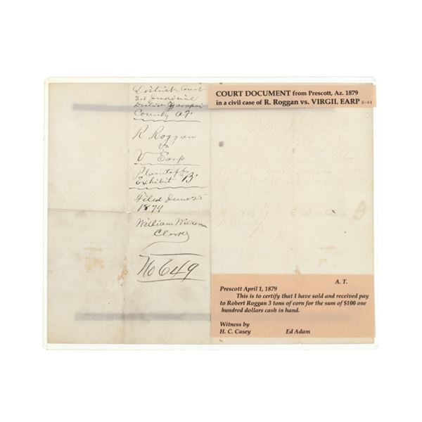 Ca. 1879 R. Roggan vs. Virgil Earp Court Document