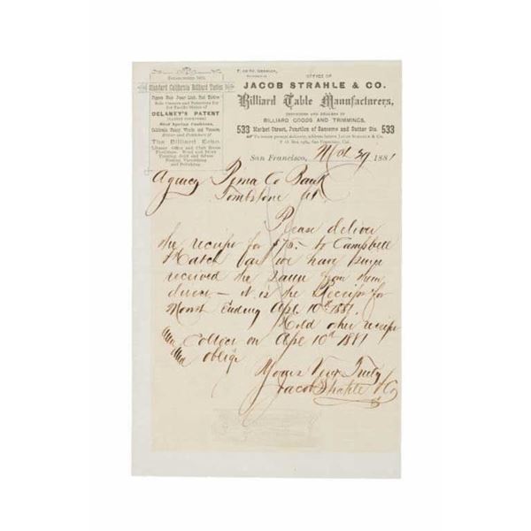 Tombstone Receipt "Pool Table M. Earp Died On"